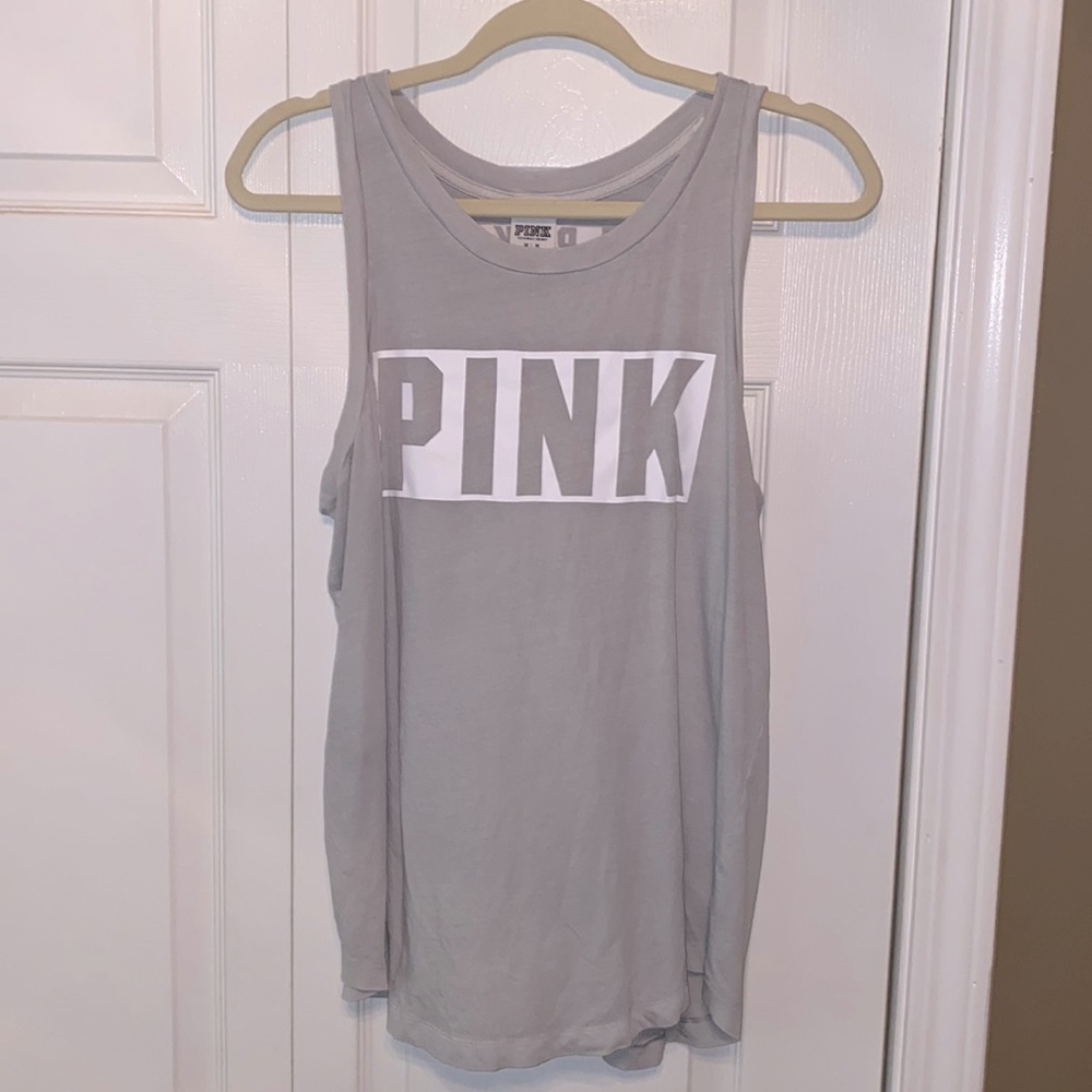 PINK Victorias Secret Light Grey and White Tank